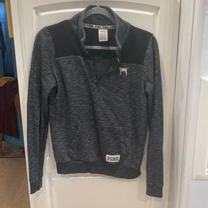 Victoria's Secret PINK 1/4 Zip Pullover Sweatshirt Black/Gray Size XS